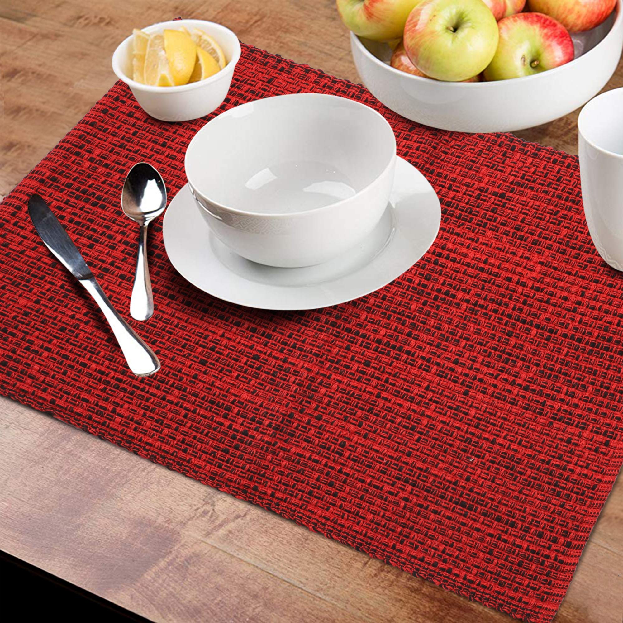 Urban Villa Christmas Placemats for Dining Table 100%Cotton Placemats 14''x20''Oversize Tablemats Set of 6 Placemats Red/Black Two Tone Tablemats for Family Dinner Wedding Party Everyday Use Placemats