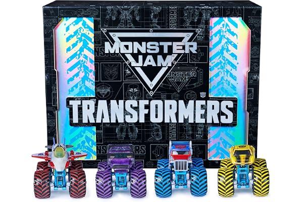 Monster Jam Transformers Monster Trucks Die Cast Vehicle, 1:64 Scale 4-Pack | Official Optimus Prime, Megatron, Starscream & 