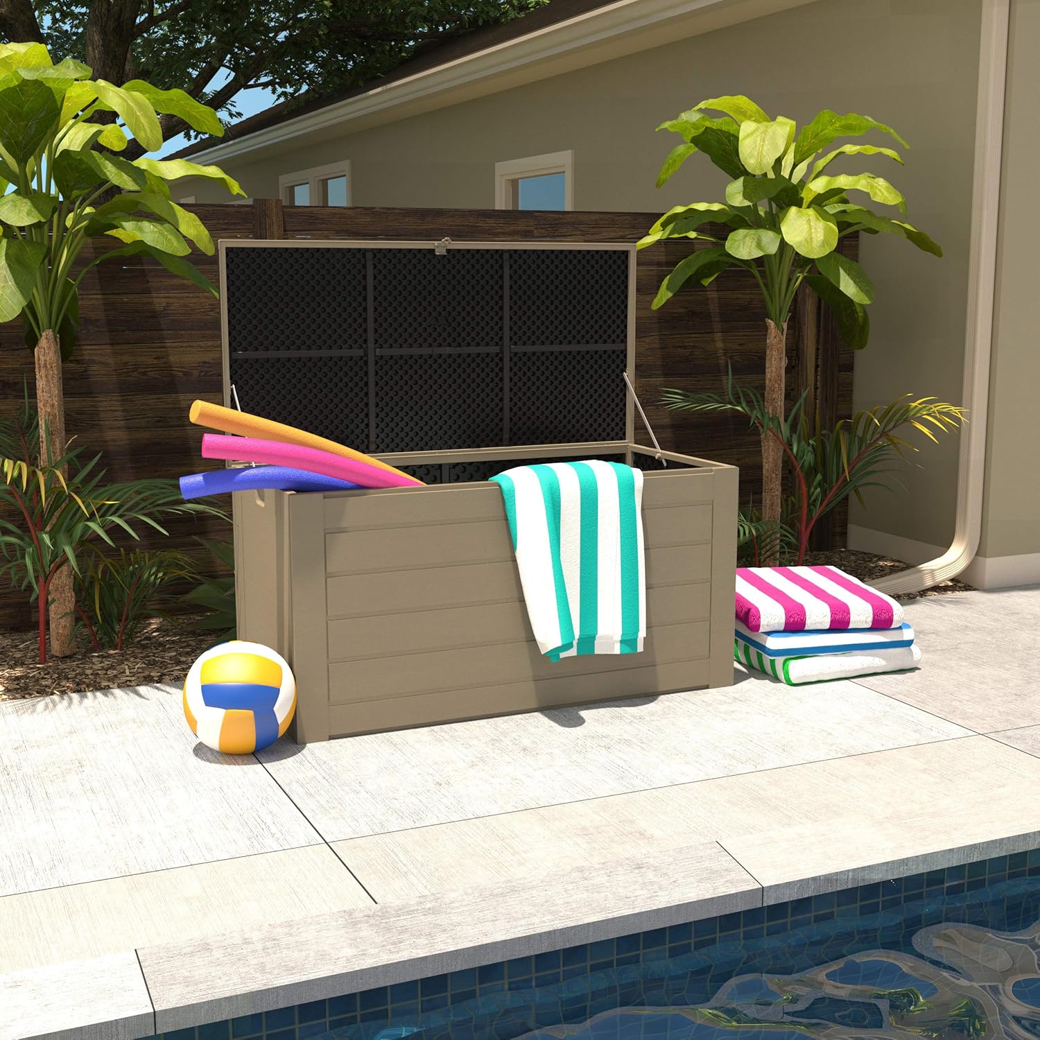 Cosco Outdoor Living 88180BTN1E Cosco Outdoor Patio, Extra Large, 180 Gallons, Tan Deck Storage Box : Garden & Outdoor