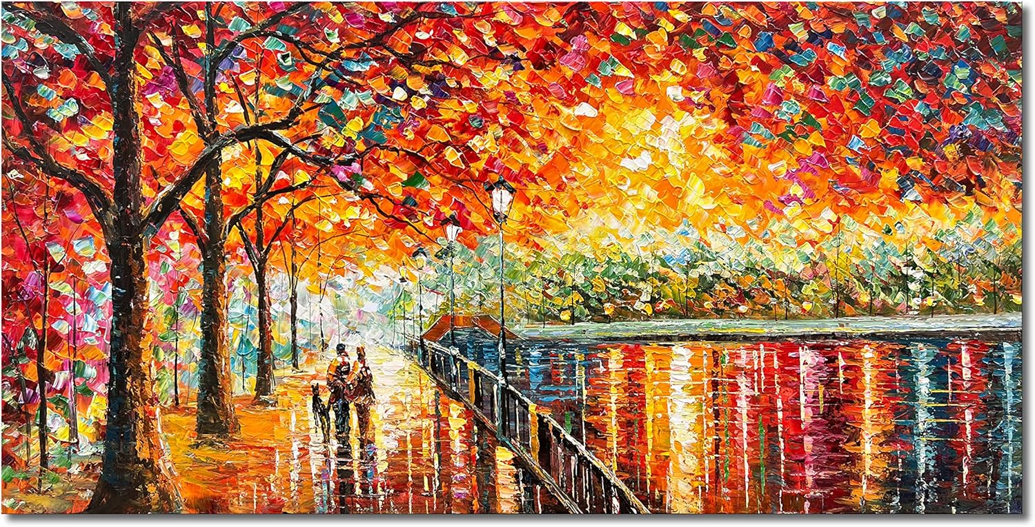 Paintings - Diathou Romantic Wall Art Acrylic Canvas oil painting 24x48 Modern Impressionist hand-painted landscape oil painting living room bedroom wall decoration