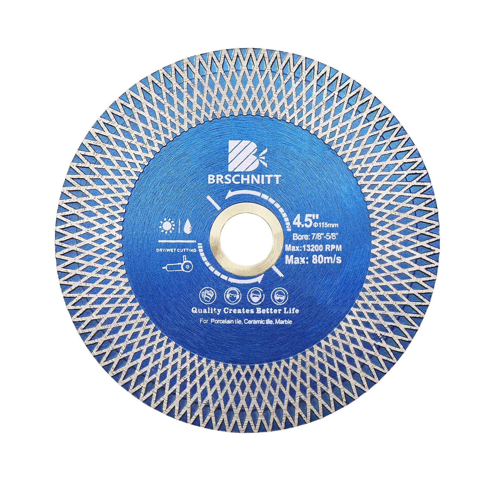 Diamond Porcelain Tile Cutting Disc - BRSCHNITT 4.5" Super Thin Diamond Cutting Grinding Disc with X Teeth Arbor 7/8“-5/8“ for Ceramic Tiles,Granite,Marble Angle Grinder Circle Cutting Disc