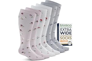 Pembrook 3 Pairs Plus Size Compression Socks Wide Calf - Bamboo Viscose Compression Socks for Women Wide Calf