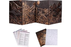HAZZZEY DND Dungeon Master Screen 5e, 3D Faux Leather D&D DM Screen, 4 Panel with Pockets for Dungeons and Dragon, GM RPG Accessories Gift Included Customized Inserts & Storage Case (Copper)