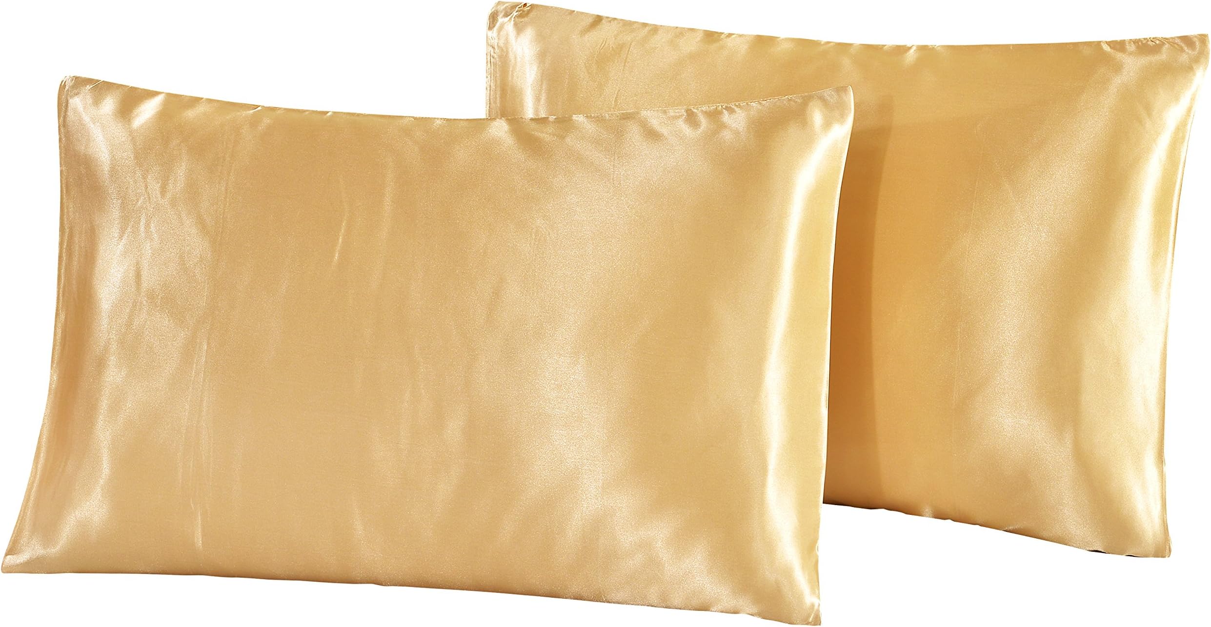 nioBomo 100% Luxury Shiny Silkly Satin Cotton Pillowcase Pillow Covers for Hair and Facial Skin, Silky Soft, Standard Queen & King Size (Standard (2026"), Gold)