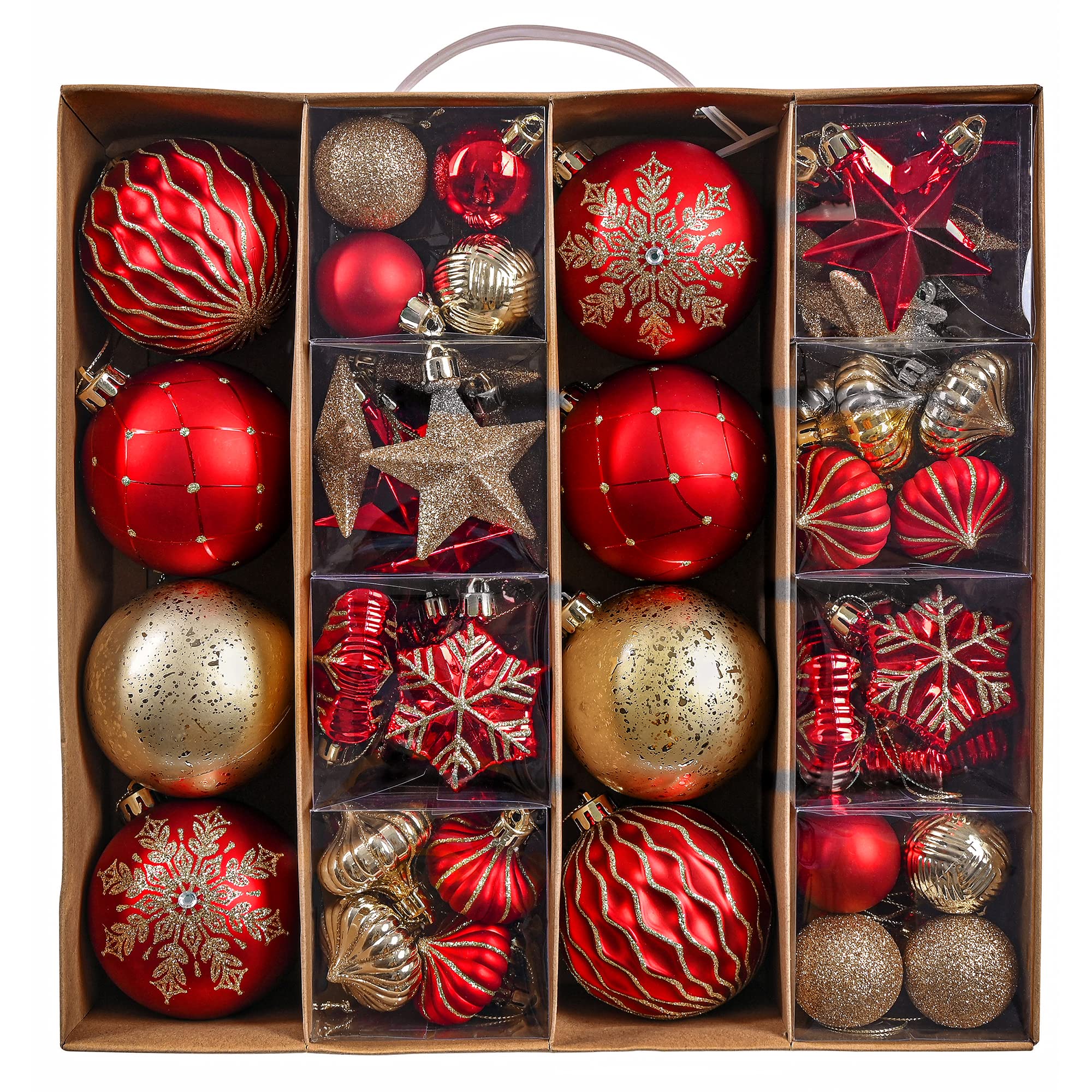 Valery Madelyn 60pcs 3-8cm Shatterproof Baubles, Luxury Red and Gold Ball Ornaments for Christmas Tree Decorations