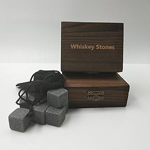 Grey Whisky Chilling Stone-Granite Beverage Rocks-Set of 9 in Wooden Gift Box