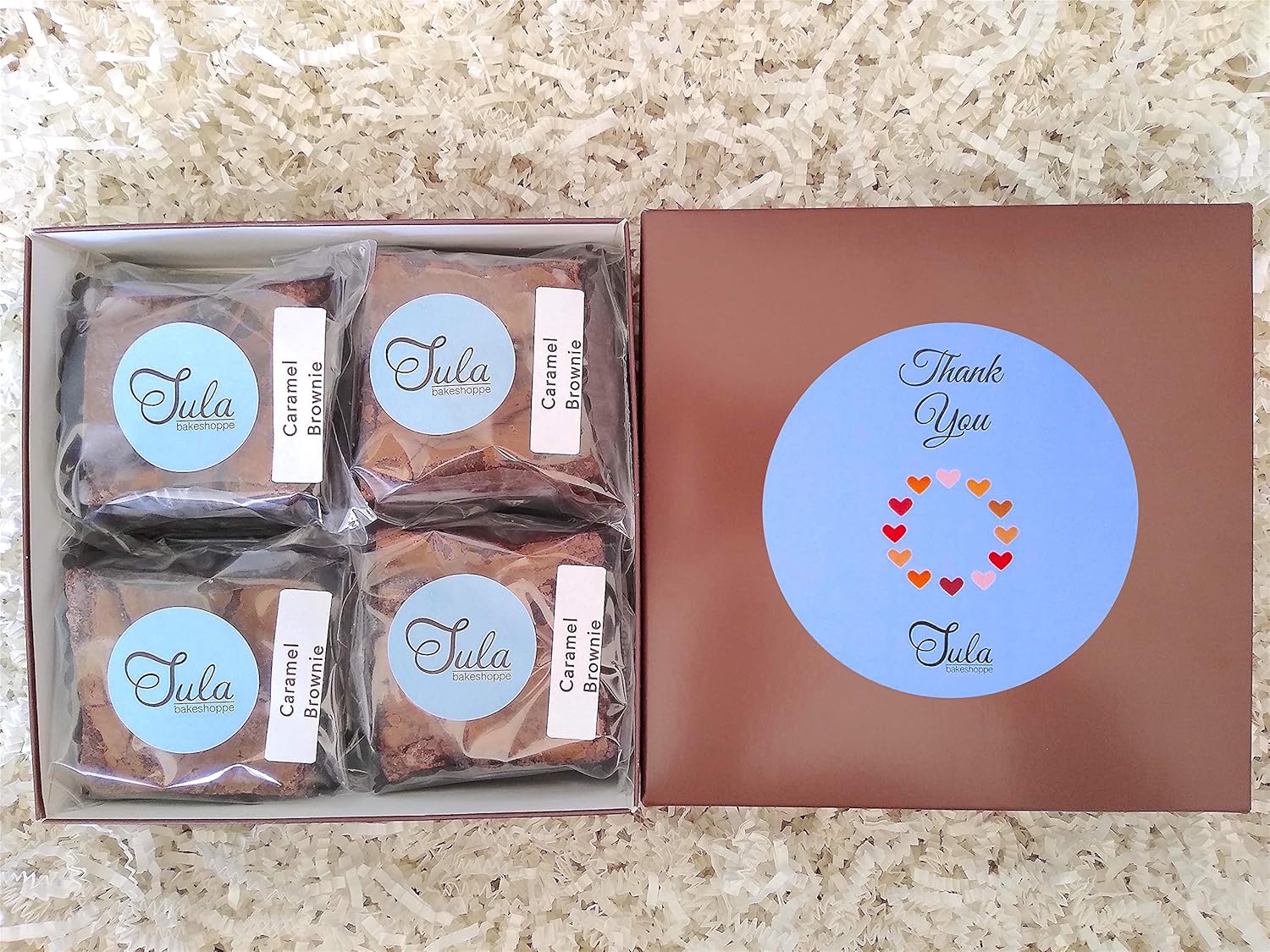 Tula Bakeshoppe Thank You Caramel Brownie Gourmet Appreciation Food Gift Baskets for Best Friend, Family, Teacher (16 Bars)