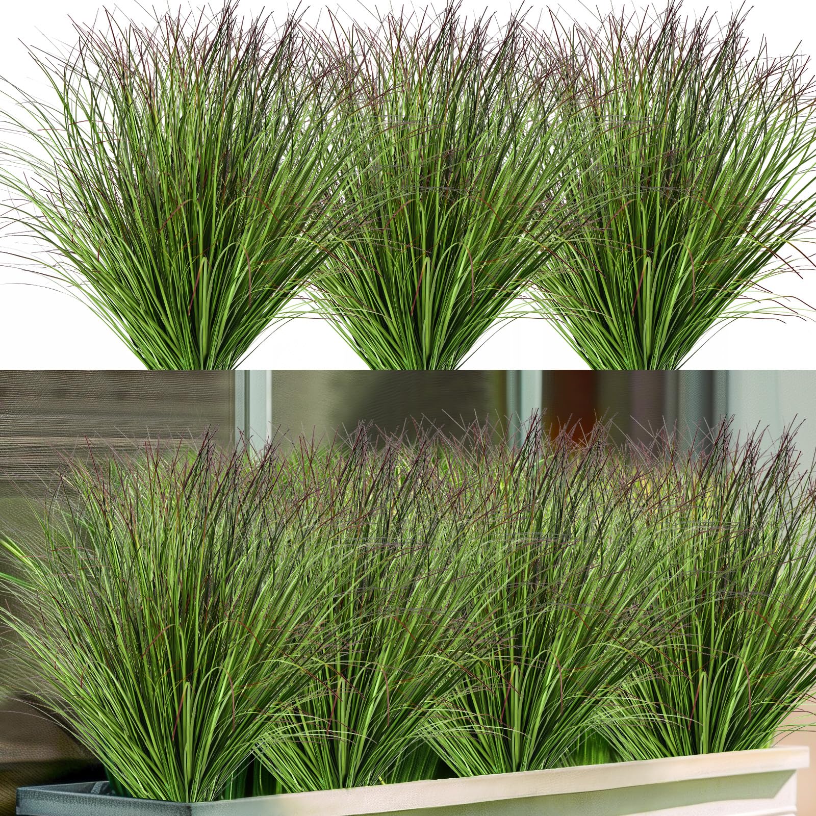QIUKUN 8PCS Artificial Plants Fake Bushes Artificial Shrubs Wheat Grass Greenery Artificial Greenery Stems Fake Outdoor Plants for House Plastic Outdoor UV Resistant Faux Grass (8, Green)