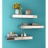 SHYFOY Mirrored Floating Shelves for Wall, Set of 3 Glass Wall Mounted Shelves for Bathroom Decor, Hanging Book Shelf for Bed