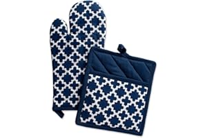 DII Lattice Basics Collection Kitchen Essentials, Oven Mitt & Potholder Set, Nautical Blue, 2, Piece