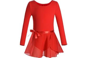 DANSHOW Girls Team Basic Long Sleeve Leotard with Skirt Kid Dance Ballet Tutu Dress