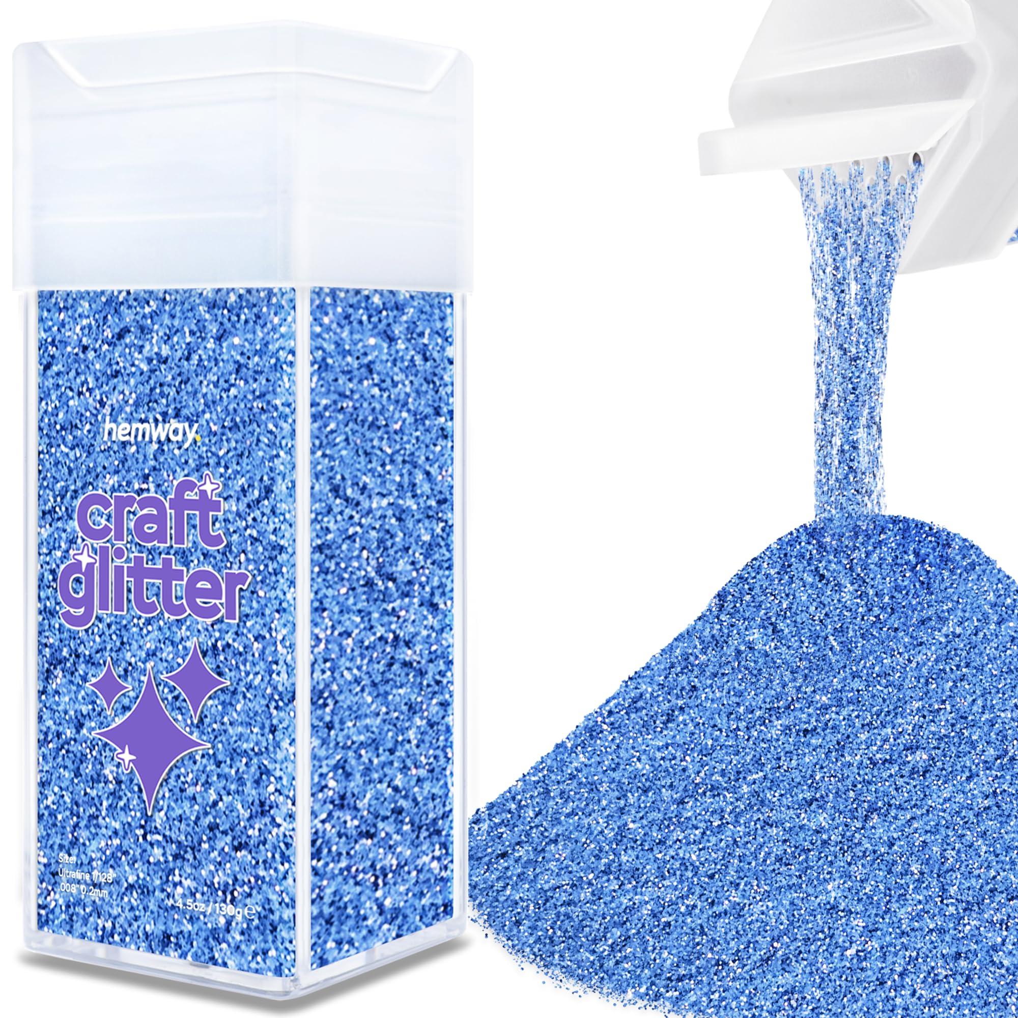 Hemway Glitter Shaker Azure Blue 110g Ultrafine, Craft Glitter Shaker for Resin & Epoxy Crafts, Christmas Art Supplies, Nail, Body, Face, Eye, Festival, Crafting, Slime, Sparkle
