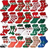Suhine 24 Pairs Christmas Fuzzy Fluffy Slipper Novelty Socks for Women Men Xmas Gifts