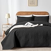 WURUIBO Full/Queen Quilt Set Black, Microfiber Lightweight Bedspreads, Ultrasonic Embossed Solid Coverlet, Thin Bedding Set for All Season, Soft Breathable Bed Cover(1 Quilt, 2 Pillow Shams)