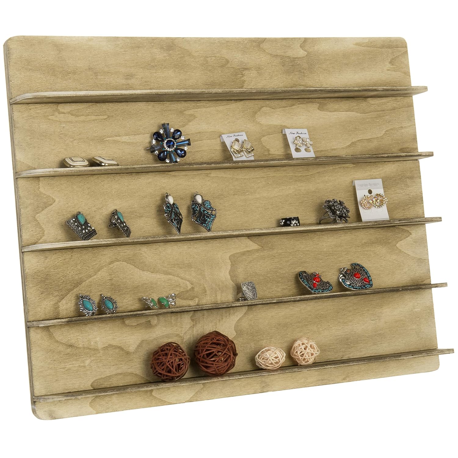 MyGift Torched Wood 5 Tier Retail Jewelry Showcase Rack, Countertop Small Merchandise Display Stand