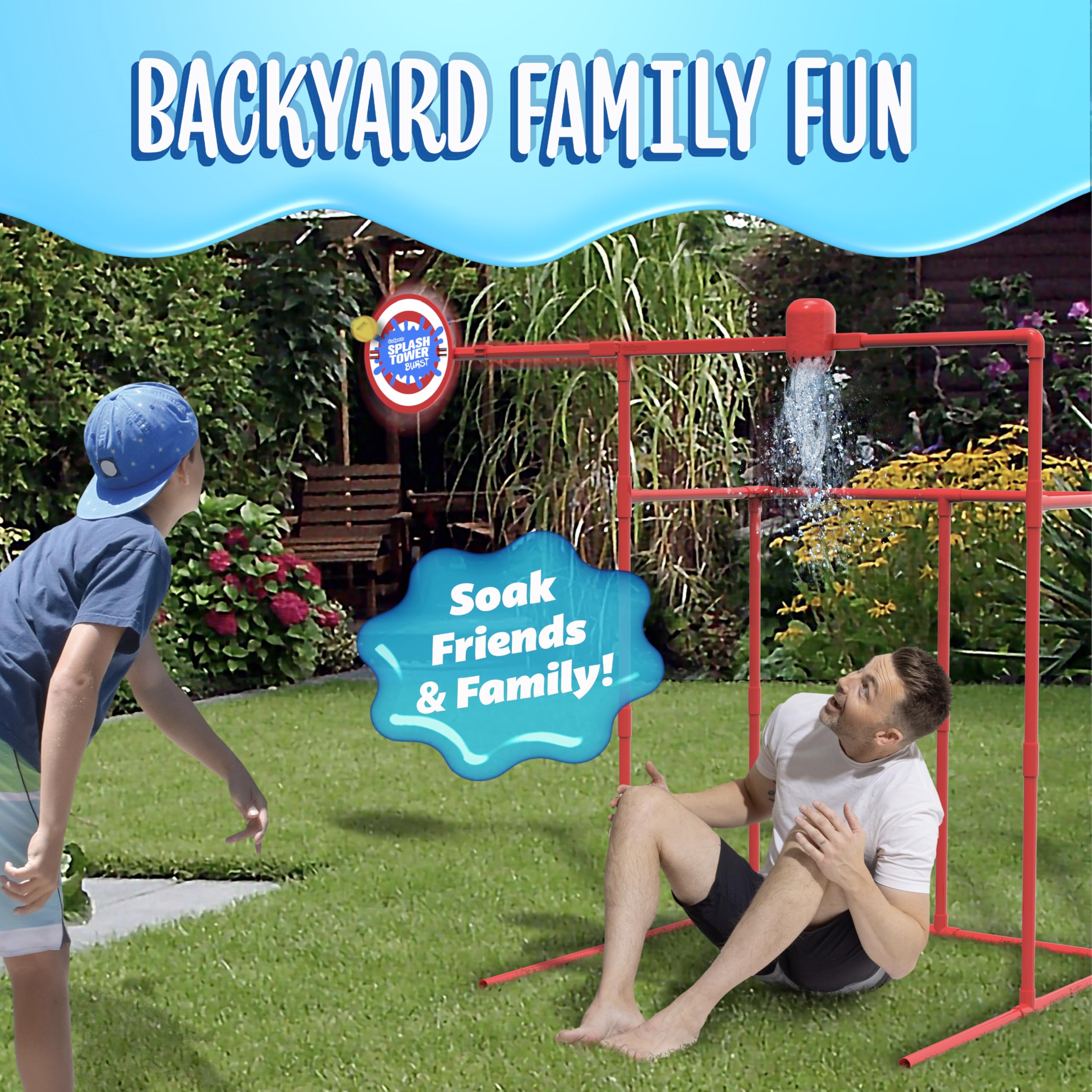 GoSports Backyard Water Toy Game for Kids & Adults - Splash Tower Burst Water Balloon Dunk Tank