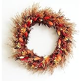 15" Natural Dried Flower Wreath - Medium-Sized Handcrafted Floral Wreath with Real Plants, Perfect for Front Door, Wall Hanging, Farmhouse, Festival, Wedding, Home Decor