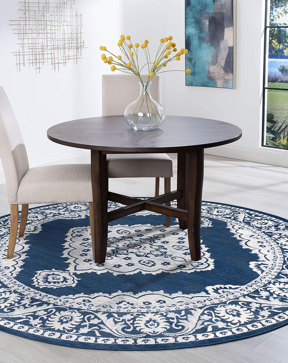Tayse Galilea Navy 8 Foot Round Area Rug for Living