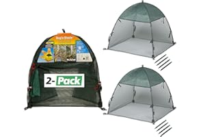 NuVue Products 24202 Pop-Up Garden Netting Bug and Shade Covers with Ground Spikes, Mesh Plant Cover Tents for Sun and Insect Control, Pack of 2, Green, 28" x 28" x 30"