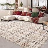 Garvee Washable 8x10 Area Rug for Living Room Non Slip, Beige | Soft Bedroom Rugs Tartan Plaid Area Rug Non Shedding Low Pile Stain Resistant Carpet for Nursery Dining Room Playroom Office