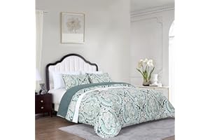 Amélie Home Queen Size Down Alternative Comforter Sets for All Seasons, Full Size Quilt, Retro Damask, 1 Comforter and 2 Pillow Shams, Green