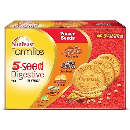 Sunfeast Farmlite 5 Seed Digestive Biscuit | High Fibre | Goodness of 5 Power Seeds and Wheat Fibre, 250g