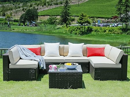 Amazon Com N V Patio Furniture Set 7 Pieces Modern Outdoor