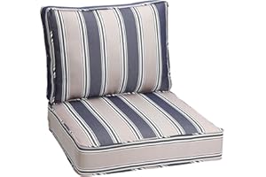 HERMOCE Outdoor Deep Seating Cushion Set, 24" x 24", Waterproof & Fade Resistant Patio Furniture Cushions with Handle, Deep Seat and Back Cushion for Chair and Sofa (1, Blue Stripe)