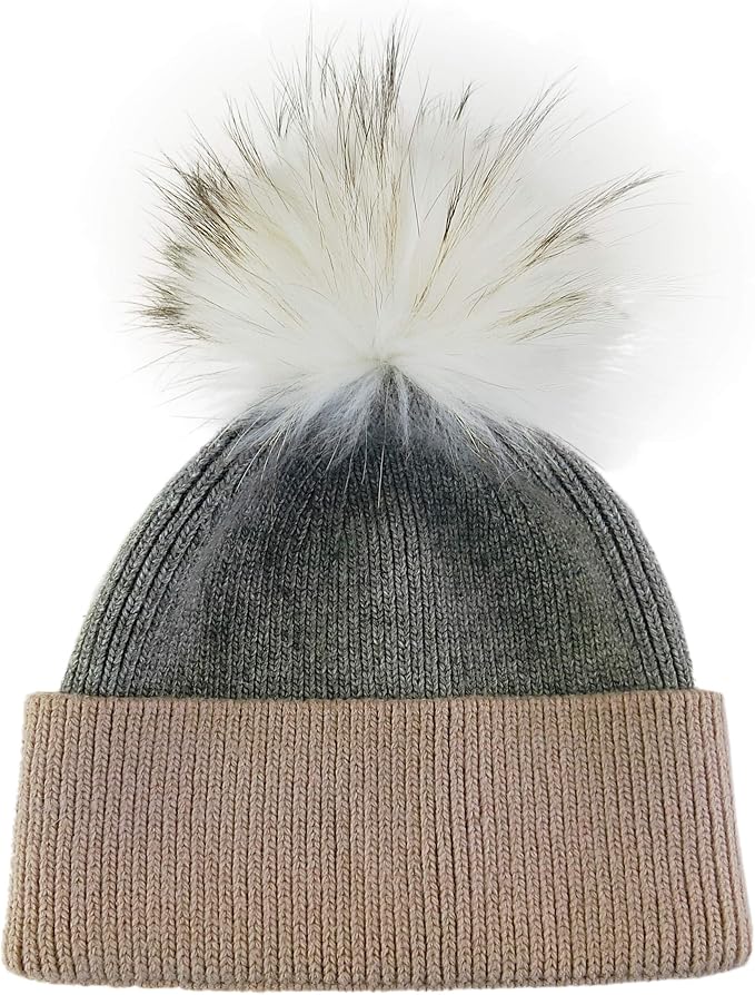 Amazon 冬 レディース リアルファー ポンポン付き ニット帽 キャップ ハット 2色 ビーニー 帽子 グレー ピンク ニット 通販