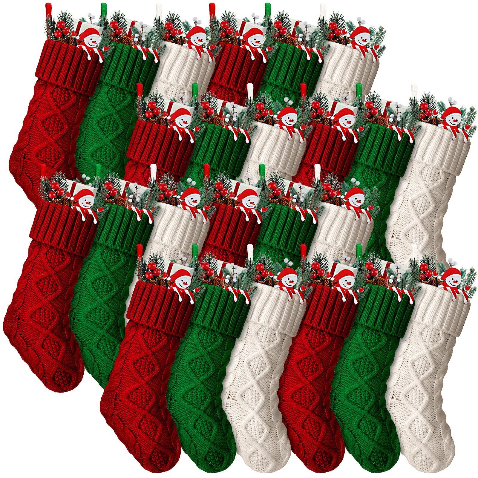 Photo 1 of Hungdao 24 Pcs Mini Christmas Stockings Bulk 8.3 Inch Knitted Xmas Stockings Small Fireplace Stockings Double Side Rustic Socks Vintage Holiday Christmas Tree Hanging Party Decor (Red, Green, White)