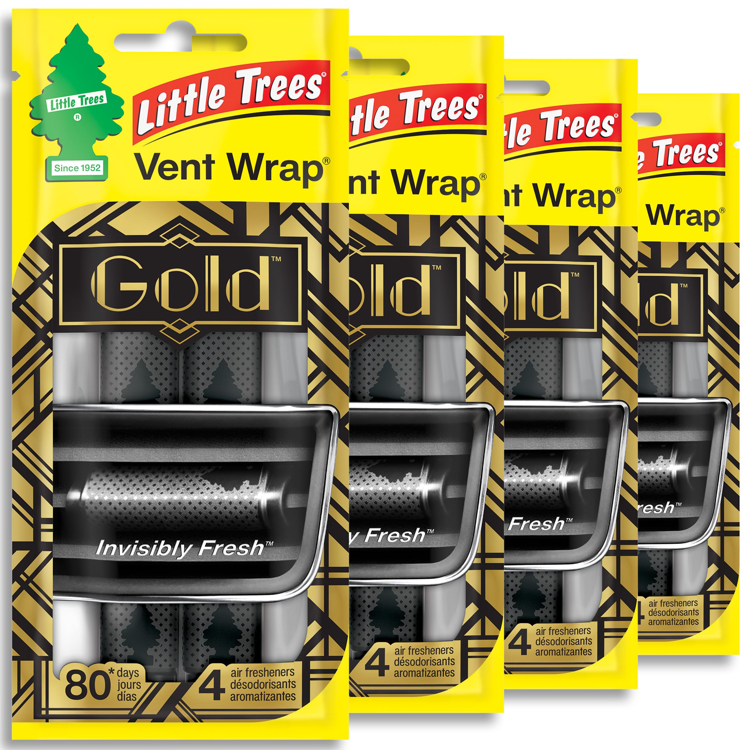 LITTLE TREES Car Air Freshener | Vent Wrap Provides Long Lasting Scent, Invisibly Fresh | 16 Air Fresheners | Gold