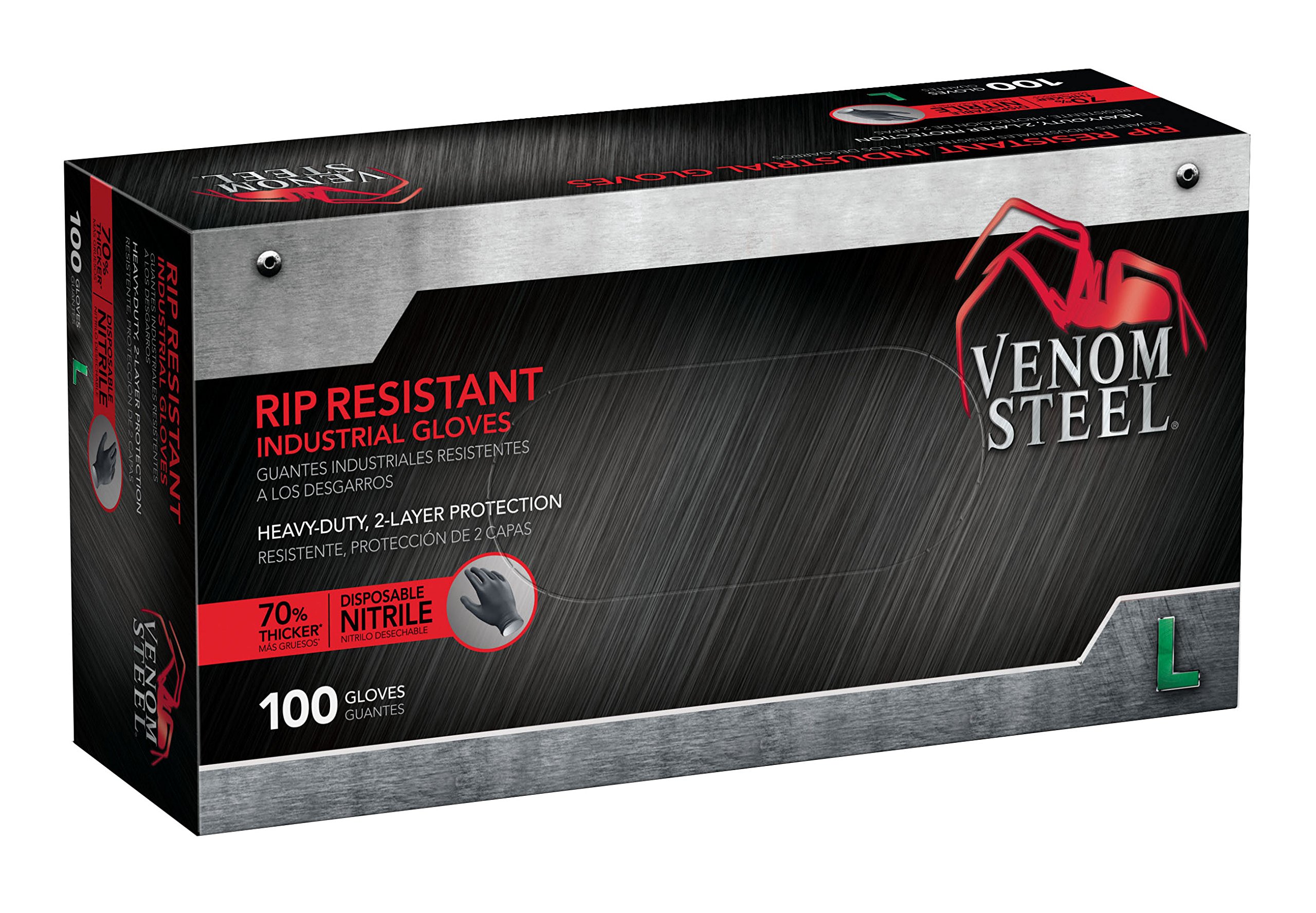 Venom Steel VEN6143N Nitrile Gloves, Rip Resistant Disposable Latex