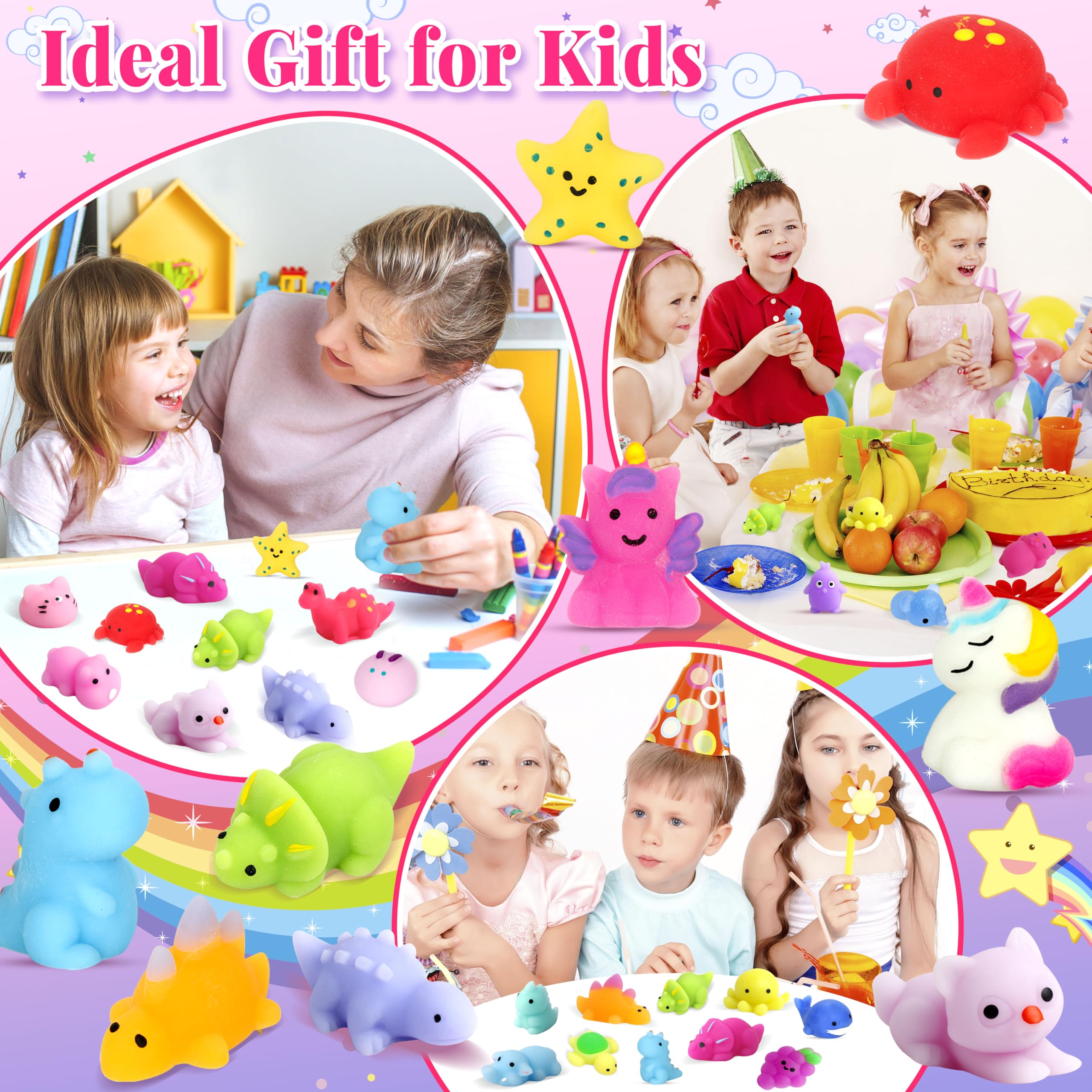 150 Pack Mochi Squishy Toys Kawaii Squishies Stress Relief Toys Pack Boys Girs Party Favors Bulk Birthday Gifts Valentines Day Gifts for Kids Easter Egg Fillers Easter Hunt Basket Pinata Stuffers