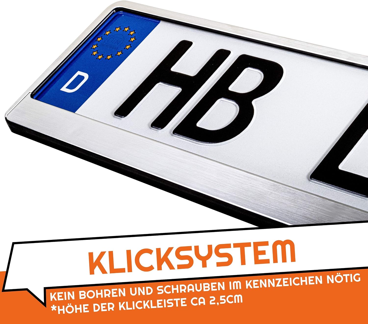 2x Number Plate Holder for Car, License Plate Holder, Chrome brushed, for UK Registration Plates, 520 x 110 mm, 8 Screws - Image 3