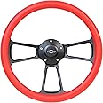 5-bolt Black Steering Wheel 14 Inch Aluminum with Red Vinyl Wrap and Chevy Horn Button