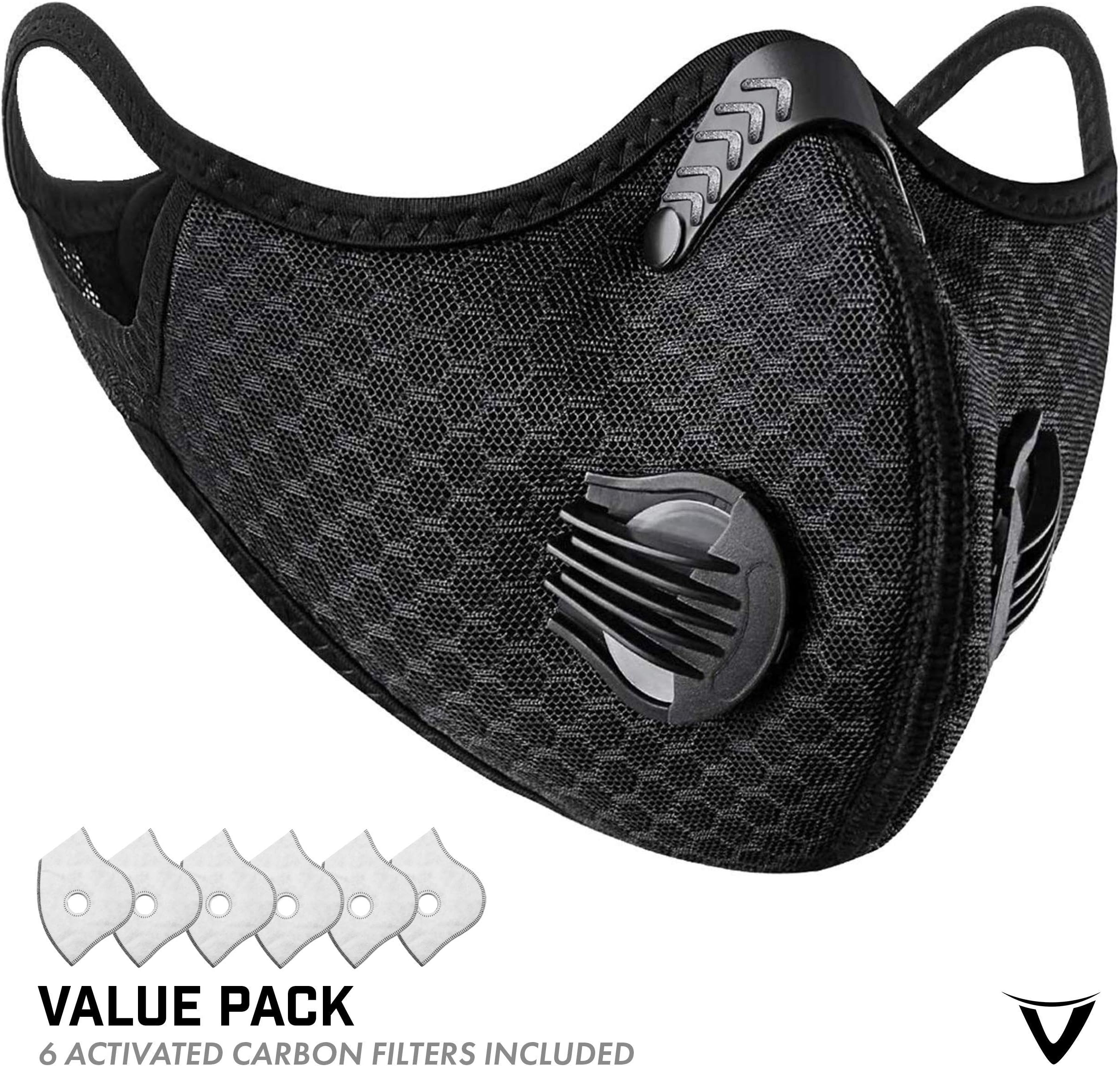 Reusable Dust Mask with Extra Activated Carbon N99 Filters for Protection Running Training Pollen Allergy Woodworking Mowing Outdoors Painting Construction Lab & Sports mask Black- VALO