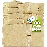 Utopia Towels 8-Piece Premium Towel Set, 2 Bath Towels, 2 Hand Towels, and 4 Wash Cloths, 600 GSM 100% Ring Spun Cotton Highly Absorbent Towels for Bathroom, Gym, Hotel, and Spa (Beige)