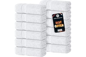 White Classic Luxury Cotton Washcloths 13x13 Inch - 650 GSM Turkish Cotton | Hotel, Spa, Bathroom Face Towel | 12 Pack