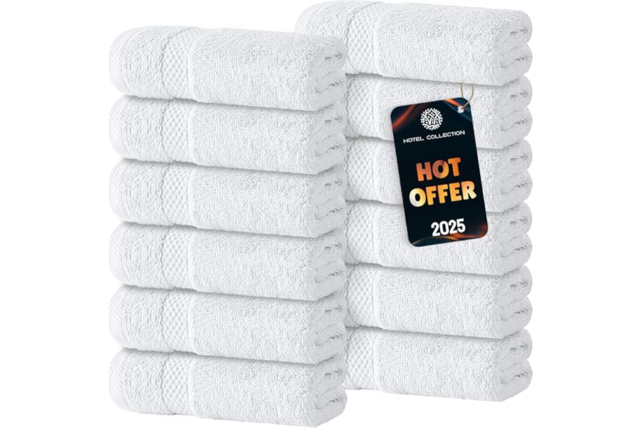 White Classic Luxury Cotton Washcloths 13×13 Inch – 650 GSM Turkish Cotton | Hotel, Spa, Bathroom Face Towel | 12 Pack