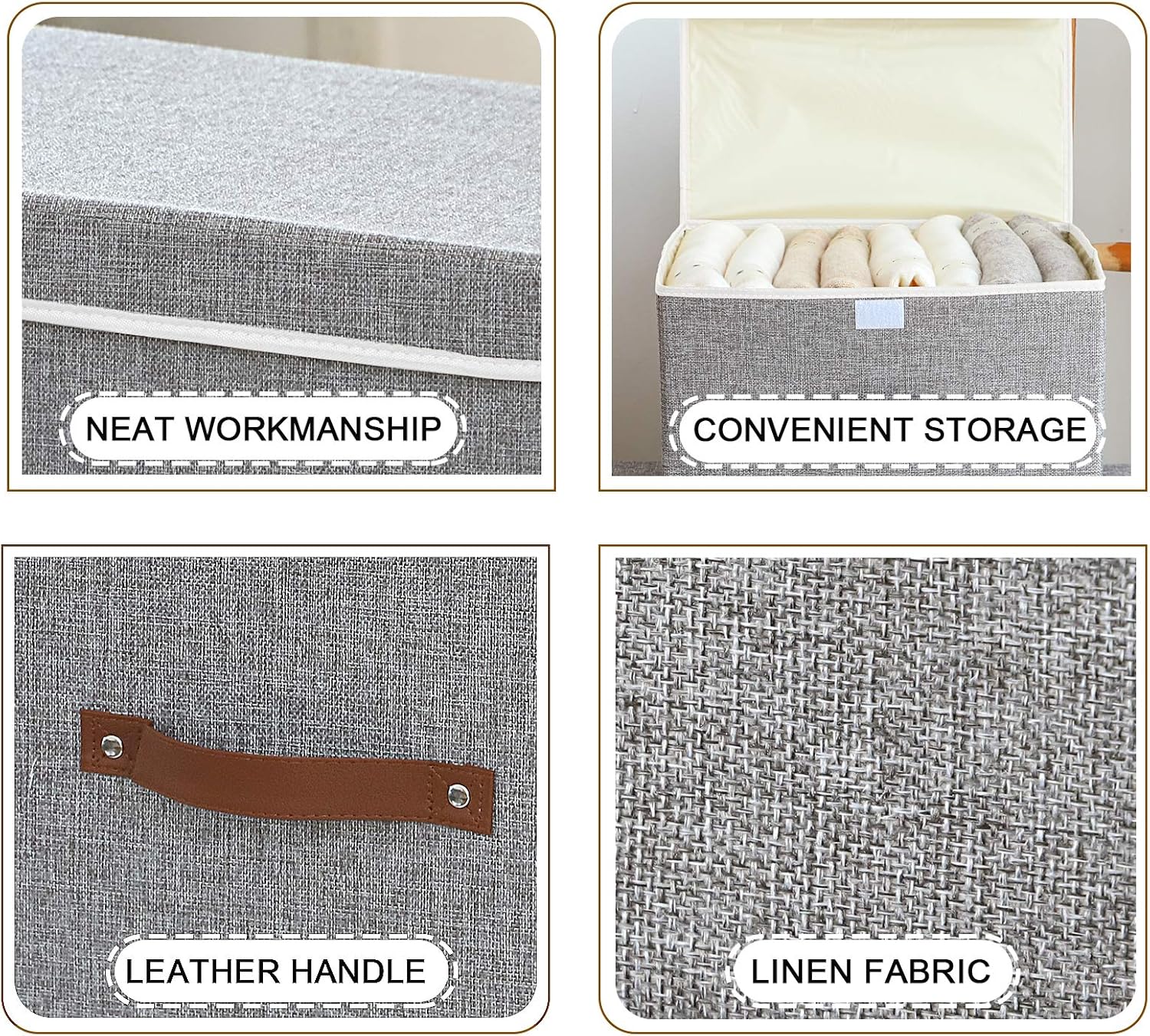 Yawinhe Collapsible Storage Box, Fabric Bin with Lids 3 Pack, Closet Baskets with Handle, for Organizing Clothes 38x25x25cm - Image 5