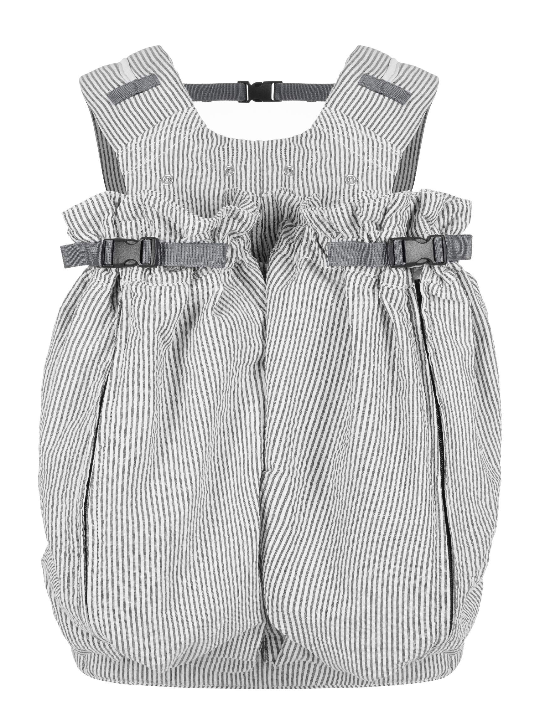 Weego Twin - The Original Baby Carrier for Twins from Birth (from 1,800 Grams) - Easy to Use, Ergonomic, Oeko-TEX 100 - Baby Carrier Bag Grey & White Seersucker