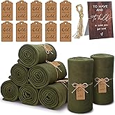 SmoothNovelty 8 Pcs Soft Wedding Fleece Blanket Bulk 50 x 60 Inch Olive Green Soft Blanket with Tags Desktop Stand Hemp Rope for Guests Sleepover Spa Slumber Favors Gifts