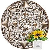 Hanobe Large Round Decorative Tray: Boho Coffee Table Trays Centerpiece for Home Decor - Rusti Brown Farmhouse Serving for Women Kitchen Counter Ottoman