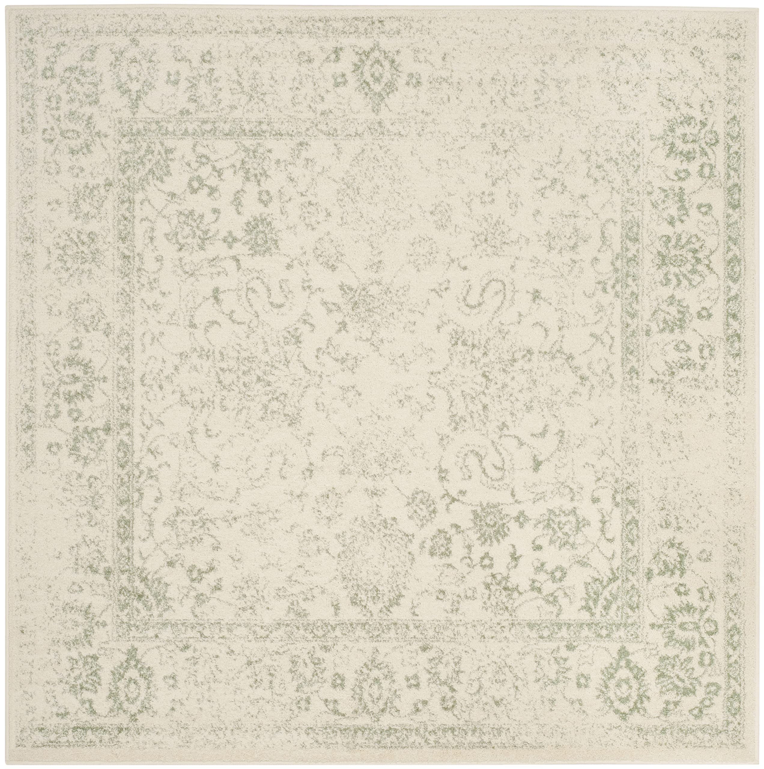 SAFAVIEH Adirondack Collection Area Rug - 3' Square, Ivory & Sage, Distressed Vintage Floral Design, Non-Shedding & Easy to Clean, Ideal for Living Room, Bedroom, Dining Space (ADR109V)