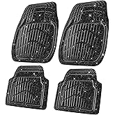 CAR PASS Shining Glitter Car Floor Mats 3D Leather Waterproof All Weather, Universal Trim to Fit & Anti-Slip, Safety & Light Easy Clean Install Fit for SUV,Truck,Auto,Sedan,Van 4 Piece (Black Glitter)