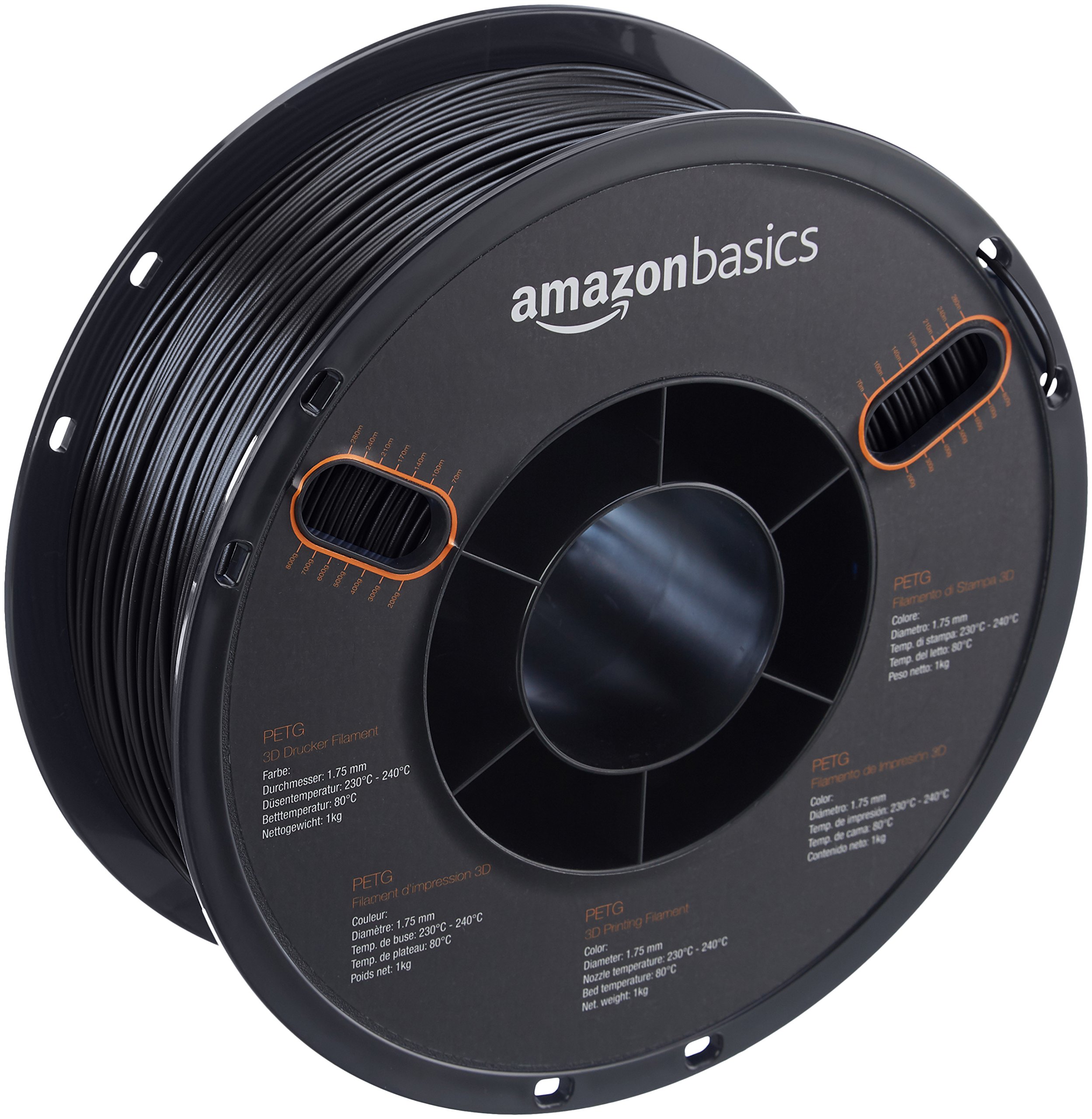AmazonBasics PETG 3D Printer Filament, 1.75mm, Black, 1 Kg Spool on