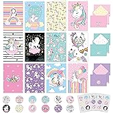 Decorably 24 Pack 4x6in Blank Unicorn Cards with Envelopes and Stickers, 12 Charming Designs - All Occasions, Birthday, Kid's Party, Baby Shower, Gifting, Mailing