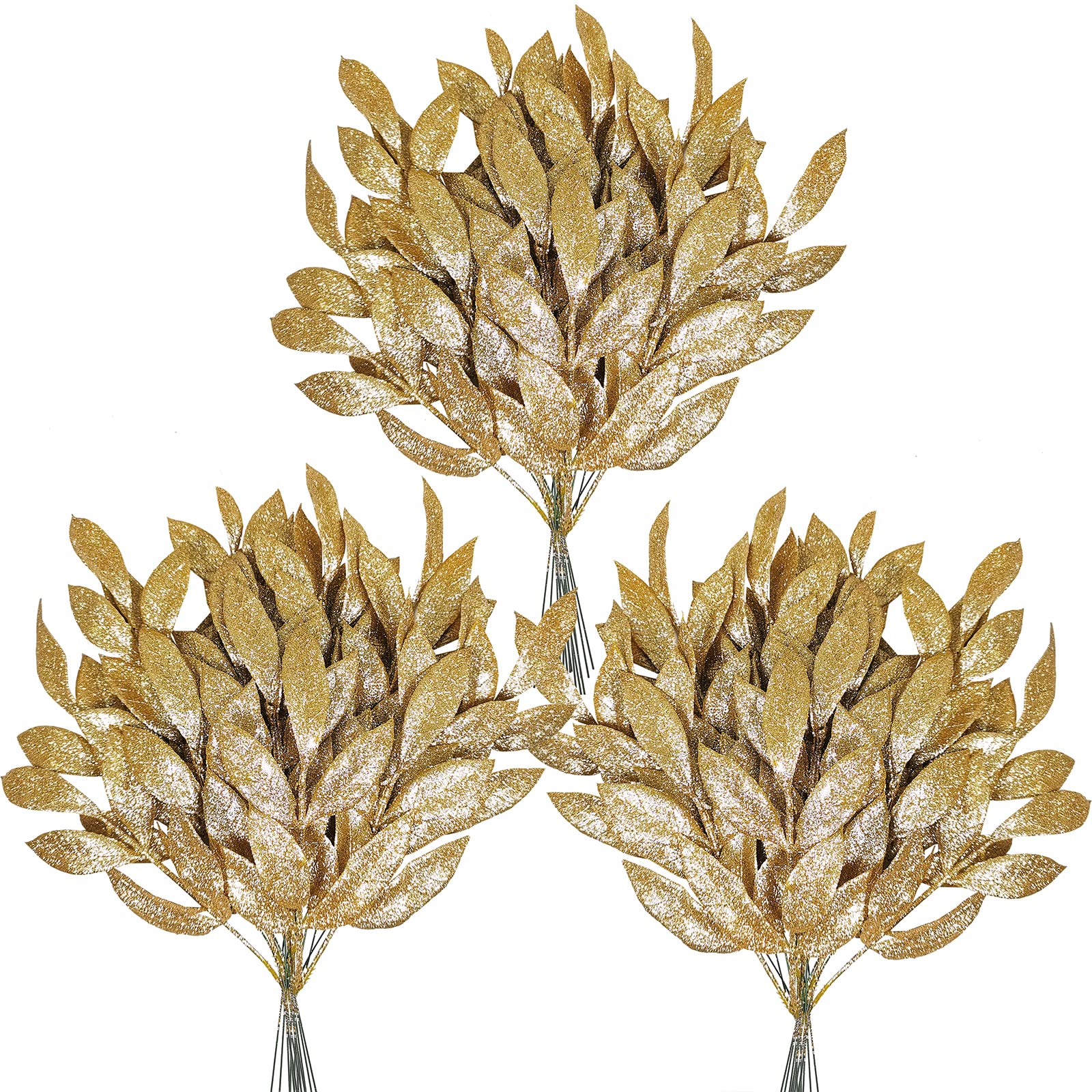 Photo 1 of 40 Pieces Gold Glittered Artificial Leaf Spray Picks 12" Tall for Christmas Winter Wedding Wreath Tree Swag Floral Arrangment Vase Bouquets Table Centerpieces Decoration