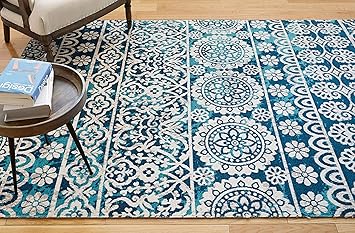 Well Woven Signora Blue Vintage Floral Fliesen Design Kurzflor Kelim Stil Moderner Bereich Teppich Mehrfarbig Muster Modern 5 3 X 7 3 Blau Amazon De Kuche Haushalt