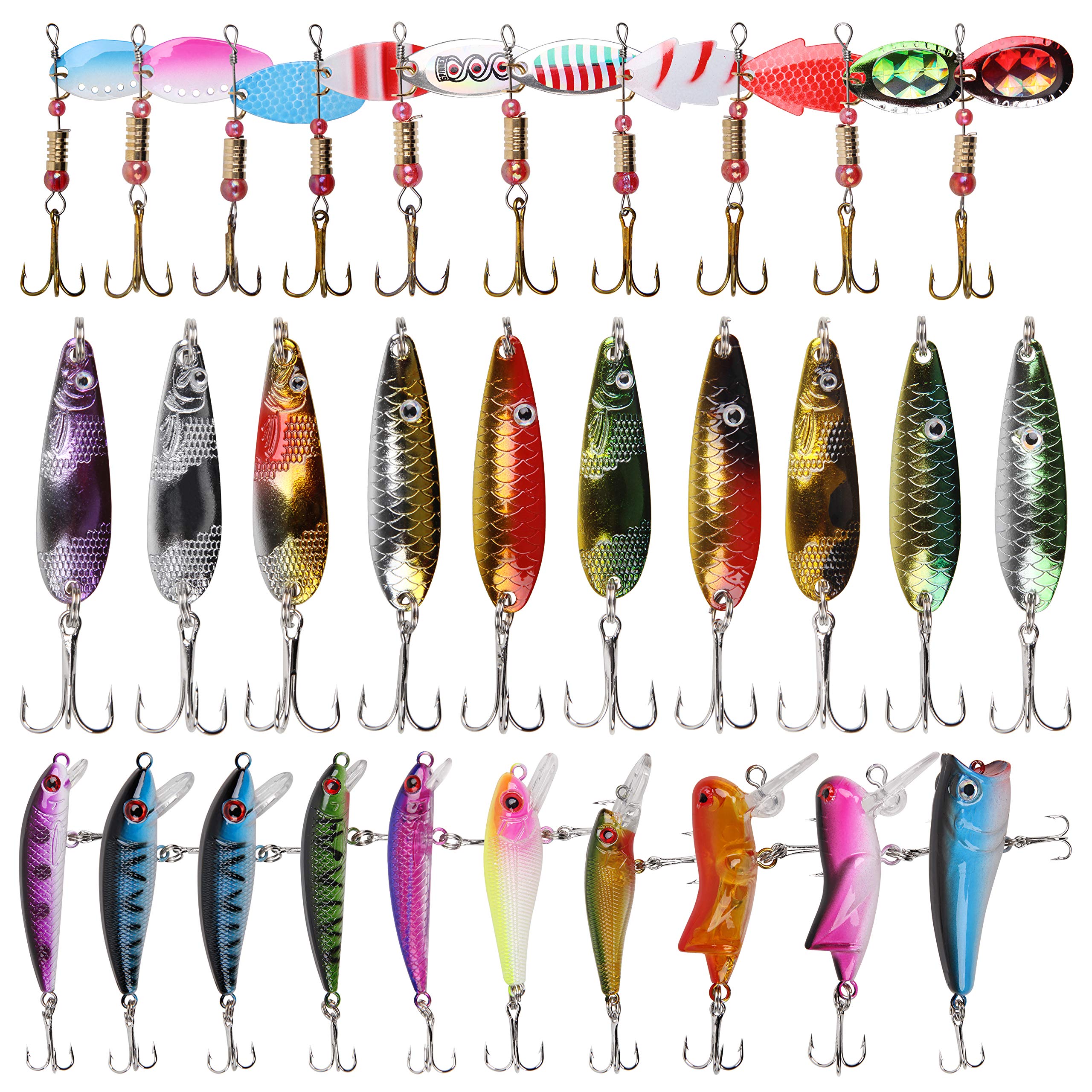 Fishing Lures Kit Spoon Spinnerbaits Swimbait Crankbaits Minnow Variety Kit Rooster Tail Trout Spinner Salmon Spoons Walleye Assorted Metal Hard Lures Spinners Bait(CK301)